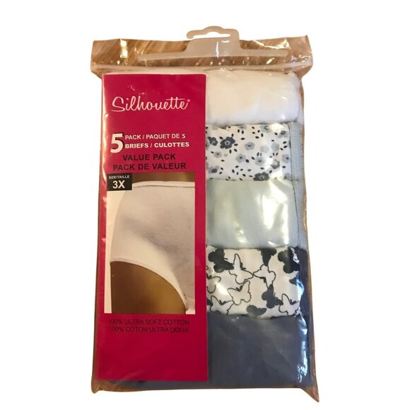 Silhouette Plus Size Womens 100% Cotton 5 Pair Briefs Underwear Panties - Picture 1 of 5